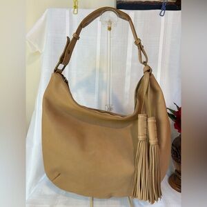 Lucky Brand Tan Leather Shoulder Bag with 2 Tassels